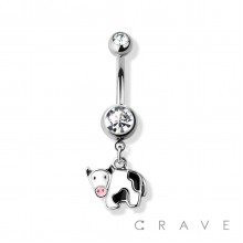 CUTE MOO COW DANGLE 316L SURGICAL STEEL NAVEL RING (ANIMAL)
